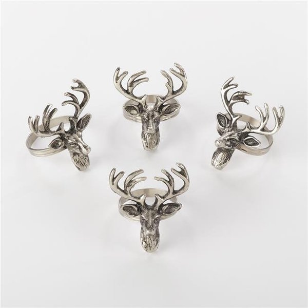 Saro Lifestyle SARO NR778.S Reindeer Design Napkin Ring  Silver - Set of 4 NR778.S